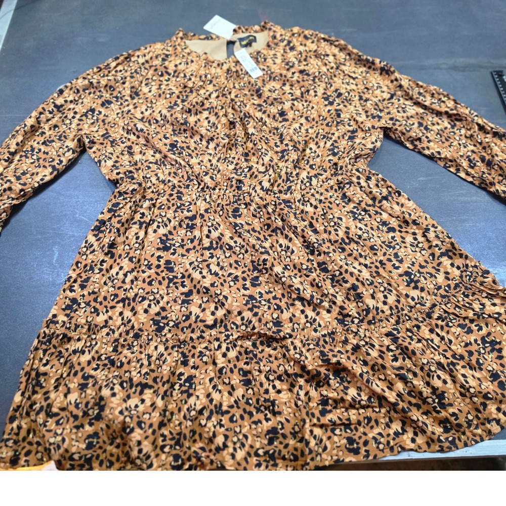 Sugarlips NY&C Leopard Print Lurex Tiered Mini Dress Brown Gold 3X NEW